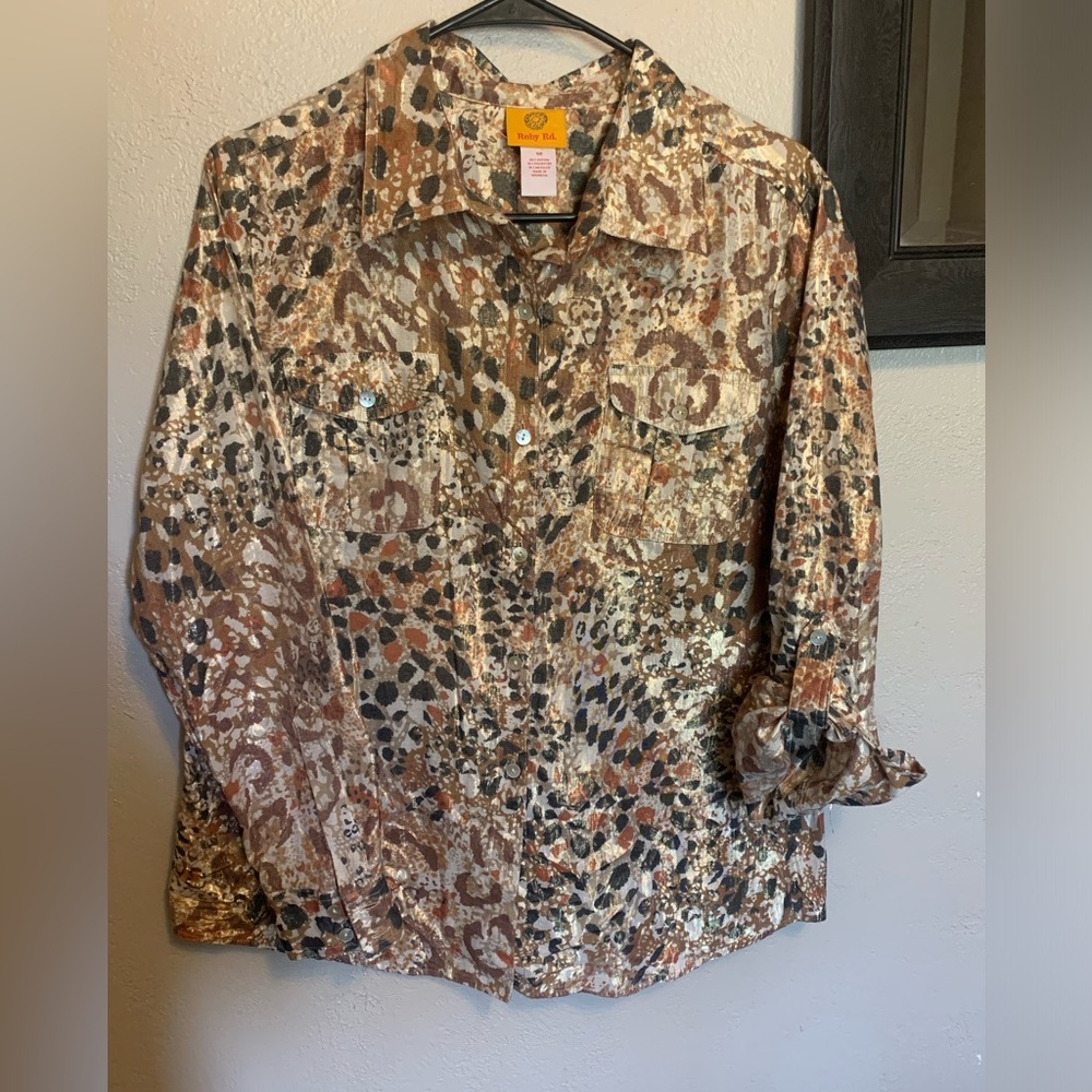 Ruby Rd. Size 12 Animal Print Button Down Blouse